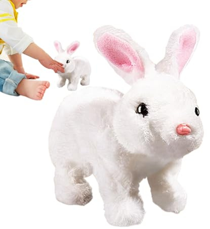 Realistic Bunny Plush, Lifelike Rabbit Toy, Medium Size Figure with Jumping Motion, Soft Fabric Animal Doll, Easter Gift with Cute Design, Kids Plaything for Nursery Travel