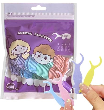 Stuzzicadenti a Filo | 40 Strumenti Dentali a Forma di Animale | Filo Interdentale per Bambini - Per Scuola, Dopo Pasto, Uso Quotidiano, Ufficio, Casa, Famiglia, Viaggi, Bambini e Ragazzi
