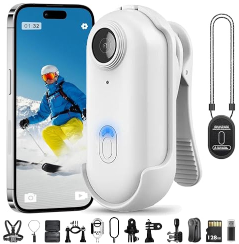 4K PRO vattentät inspelningskamera, 120° HD ultravidvinkel, bärbar HD-videokamera, med ljudvideo, för Vlogging (White - Top Match)