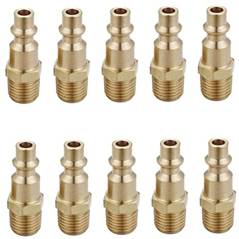 T TANYA HARDWARE Brass 1/4-Inch NPT Male Industrial Air Hose Quick Connect Adapter, Air Coupler and Plug Kit, Air Compressor Fittings, 10pcs (Male NPT)