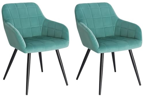 WOLTU Lot de 2 Chaise de Salle à Manger, Chaise de Cuisine rembourrée en Velours, Pied en métal, Vert Turc.