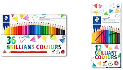 Staedtler ergosoft 157 M36 Buntstifte erhöhte Bruchfestigkeit, dreikant, Set mit 36 brillanten Farben & Buntstifte ergo soft, erhöhte Bruchfestigkeit, dreikant, Set mit 12 brillanten Farben