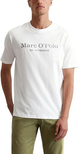 Marc O'Polo herr 51230, herr t-shirt med tryck inuti, bekväm topp av ekologisk bomull, avslappnad kortärmad tröja för män, Vit ny, XXL