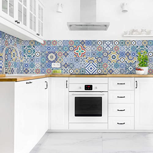 Bilderwelten Küchenrückwand Folie Glänzend 60x300 cm Portugiesische Fliesen Spritzschutz Fliesenspiegel Küche-Rückwand Motiv Klebefolie