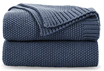 CozeCube Blue Throw Blanket for Couch, Soft Cozy Cable Knit Throw for Bed Sofa Living Room, Lightweight Warm Decorative Farmhouse Christmas Blanket, 50x60, Dusty Blue