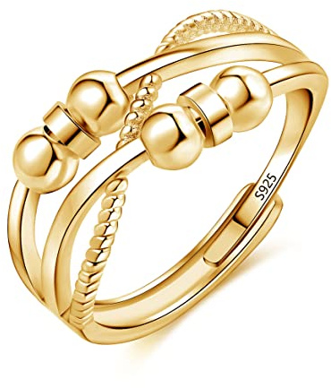 Josfeva 925 Sterling Silver Anxiety Ring - White/Rose/Gold Plated Adjustable Spinner for Stress Relief - Fidget Mood Ring Gift for Women, Men and Teenage Girls