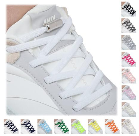 Handshop 2 Paar Schnürsenkel Ohne Binden - Elastische Schnürsenkel mit Metallkapseln - Schnürsenkel Schnellverschluss für Erwachsene & Kinder Turnschuhe (Weiß 120cm)