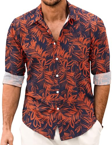 Coofandy langärmliges Herrenfreizeithemd aus Leinen-Chambray mit Knöpfen, Mittel