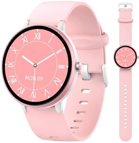 Reloj Inteligente Niños Niñas, IP68 Impermeable Smartwatch Mujer Hombre, Pulsera Actividad Niños, Reloj Deportivo con DIY Esfera Reloj, Monitor Sueño, Podómetro, Pulsómetro para Android iOS (Rosa)