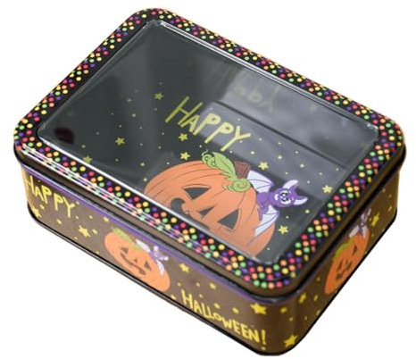 Caja de lata para galletas de Halloween,Caja de galletas de Halloween - Caja de latas de galletas vacías - Caja vacía de latas de galletas, caja de lata rectangular de metal, caja festiva de latas de
