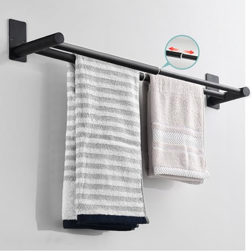 Mr.Sun Handtuchhalter Ohne Bohren Edelstahl Ausziehbar 12-24 Inch Schwarz 2 Ablagefächer 2 Stangen Für Bad Küche Dusche Wandmontage Klebefläche