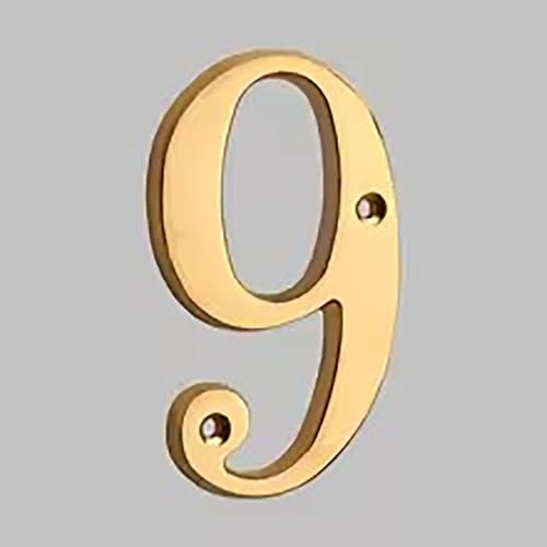 Numeri civici moderni in metallo da 4 pollici con viti in ottone dorato, numero civico in 3D, segno indirizzo per cassetta delle lettere per esterni, casa, appartamento, giardino(9)