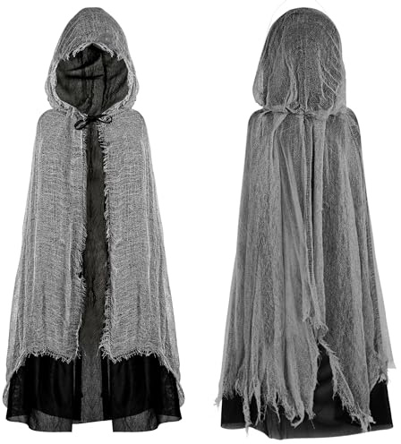 Superum Schwarzer Umhang mit Kapuze,160 cm Halloween Umhang Geister Kostüm Erwachsene Halloween Sensenmann Herren Darth Vader Geist Cape Outfit Damen Mantel für Cosplay Karneval Kapuzenumhang