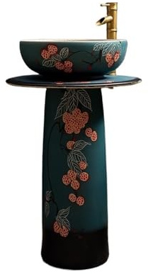 RUNZE765Z Fregadero de Pedestal Lavabo de Pedestal de cerámica Independiente, Mueble de baño con Grifo y desagüe Lavabo de Pedestal para baño