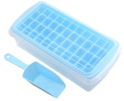 BESPORTBLE Bac à Glaçons Compartiments avec Couvercle et Pelle Moule à Glace Plastique Résistant pour Cuisine Réfrigérateur et Boissons Fraîches