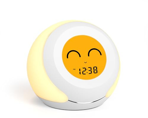 iTOMA Kids Clock, Kids Room Thermometer, Hygrometer and Cute Facial Expressions, Colorful Light Choose, 4 Level Dimmer, Indoor Temperature Monitor, LCD Screen Child Time Display 915