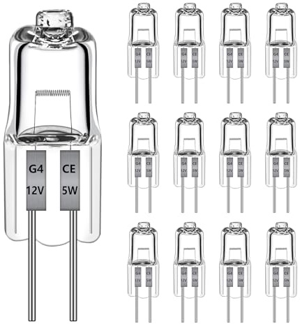 Morotty Paquete de 12 Bombillas Halógenas G4 12V 5W, Lampara Halogena Regulable 2700K Blanco Cálido 70LM, Bombilla G4 Para Iluminación del Paisaje, Luz del Gabinete, Iluminación de Pista