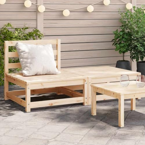 IBUQDDV Gartensofa ohne Armlehnen mit Fußhocker aus Massivholz Kiefer für Terrasse und Garten, Modulares Outdoor Sofa Set mit Hocker als Ottomane, Langlebiges Latten-Design