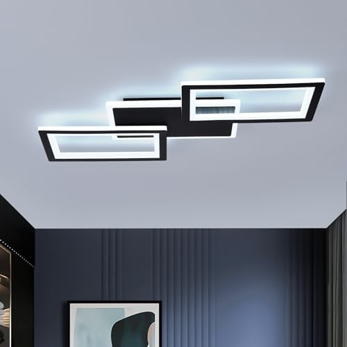 Amansour LED Deckenleuchte Wohnzimmer Deckenlampe Schlafzimmer: 36W Kaltweiß 6000K, 54cm moderne Deckenleuchte aus schwarzem Acryl mit flacher Montage für Büro, Schlafzimmer, Wohnzimmer