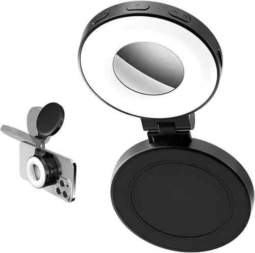 Magnetic Selfie Light 360° Rotatable Selfie Light for iPhone Magsafe Magnetic Fill Lights with Stepless Dimming 8500K&101LuX Brightness Built-in Mirror for Selfie/TikTok/Vlog/Photography/ZoomCalls/Vid