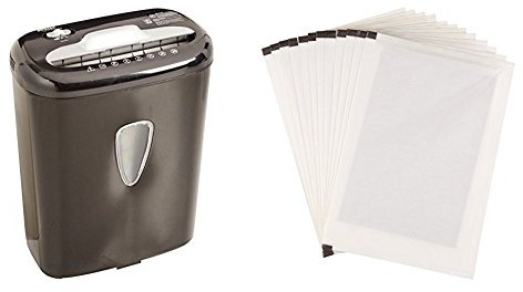 Amazon Basics Hochsicherheits-Aktenvernichter für Papier und Kreditkarten, Partikelschnitt, bis zu 6 Blatt und Schmiermittelblätter, 12 Stk.