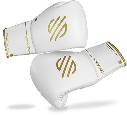 Sanabul Gold Strike Professional Boxing Gloves for Men & Women, Muay Thai Kickboxing MMA Gloves, Combat Sports Pro Sparring Training Sparring, White Laces 16 oz