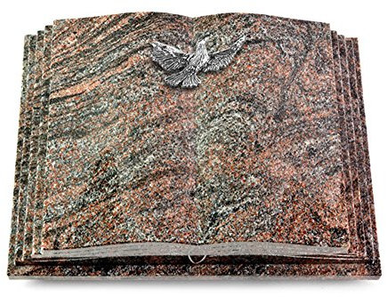 MEMORUM Grabmale Grabbuch, Grabplatte, Grabstein, Grabkissen, Urnengrabstein, Liegegrabstein Modell Livre Pagina 40 x 30 x 8-9 cm Paradiso-Granit, poliert inkl. Gravur (Aluminium-Ornament Taube)