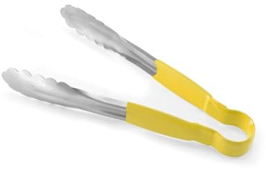 HENDI Pinze da portata HACCP, manico rivestito nei colori HACCP, pinze da cucina, pinze per alimenti, pinze per barbecue, pinze da servizio, 250 mm, in acciaio inox, giallo