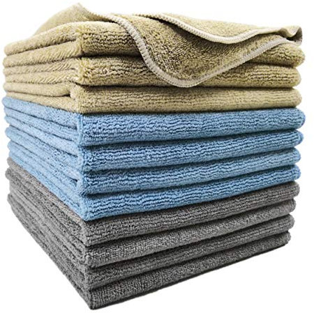 Polyte - professionelle Mikrofaser-Reinigungstücher - Blau, Kamelhaarfarben, Grau - 36 x 36 cm - 12 Stück
