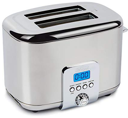 All-Clad Electrics Stainless Steel Toaster 2 -lice LED display, Removable crumb try, 6-Browing levels, Wide and self-centering slots, Waffles, Bagels, Bread, 12.91D x 5.29W x 8.98H, Silver