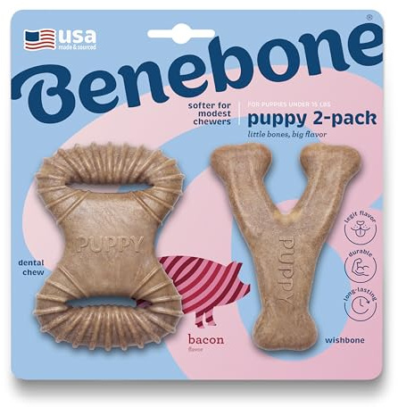 Benebone Juguete para morder Cachorros, 2 Unidades más Blando para masticadores más comedidos, Fabricado en EE. UU.