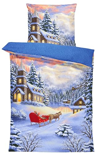 one-home vinter sängkläder termo fleece mysiga varma påslakan fluffig varm mjuk, storlek: 2 delar 135 x 200 cm, färg: vinterlandskap blå