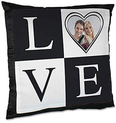 Fotokissen mit eigenem Foto Bild und Spruch selbst gestalten und bedrucken lassen, personalisiert ✓ Zierkissen Kissen Dekokissen ✓ Kopfkissen Kissenbezug Kuschelkissen Kissenhülle ✓ schwarz satiniert