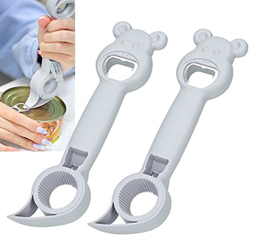 Abrebotellas de acero inoxidable, abridor de latas 4 en 1, abrebotellas manual universal portátil para bebidas, para abrir botellas de cerveza, lata, botella de bebidas gaseosas(gris)