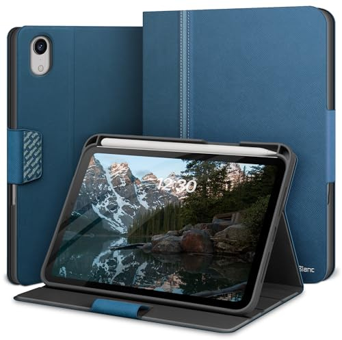 KingBlanc Hülle für iPad mini 7/mini 6 (2024/2021) Blau | Design mit zwei Texturen, Integrierter Stifthalter, Veganes leder, Verstellbarer Ständer, Magnetverschluss