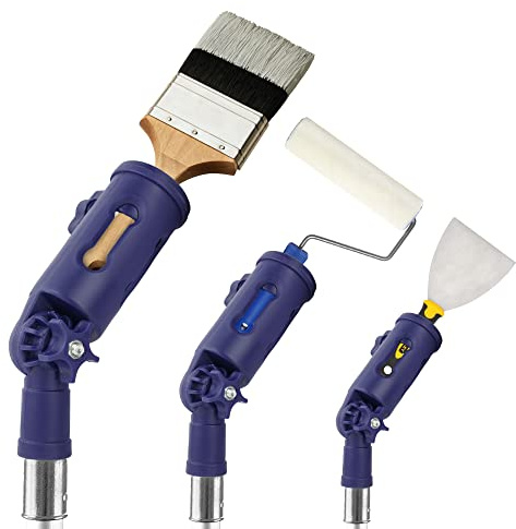 Foxtrot Multi-Angle Paint Brush Extender - Extension Pole Attachment Holder for Paint Brush, Roller, Scraper - Rotating Head, Secure Handle Grip - Easily Reach Ceilings, Walls, Corner Edges - Blue