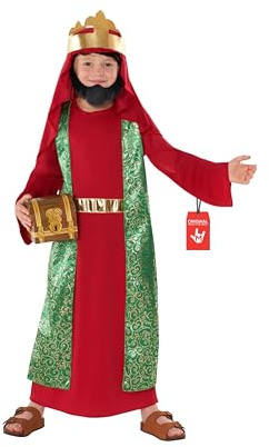 Morph Dräkt King Wizard Barn Röd, Kostym King Wizard Pojke, Kostym kung trollkarl Baltasar Pojke, Skägg kung trollkarl Pojke, Kostym jul