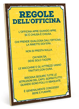 TypeStoff Targa in legno con aforisma - Regole dell’officina - In stile vintage con frase, articolo da regalo e decorazione a tema papà e tuttofare - HS-00507-IT