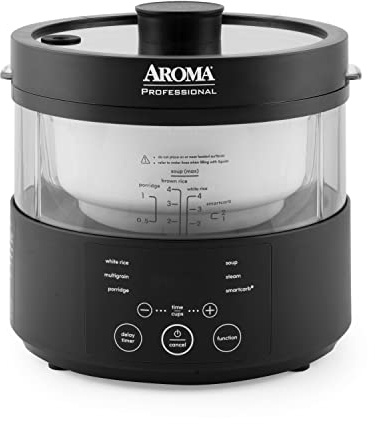 Aroma Housewares Professional SmartCarb Multicooker - Vaporizador de alimentos con bloqueo de sabor para arroz y granos bajos en carbohidratos, olla interior de vidrio, negro (AMC-800), vidrio