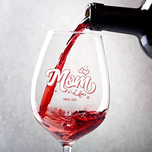 Copas de vino tinto promocionadas a mamá, juego de 2 copas de vino personalizadas perfectas para uso diario rojo o blanco, regalo único de aniversario de boda o cumpleaños, 17 onzas