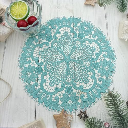Wambere 2 Stück 26 cm Tischset aus Spitze,Spitzendeckchen Häkeldeckchen Tischdeck,Spitze Runde Stickerei Tisch Tischset,Handarbeit Geklöppelt Spitzendeckchen Placemat,für Küche, Esszimmer,Himmelblau