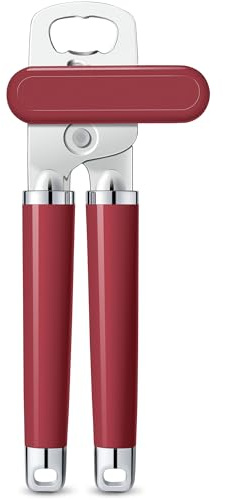 Urbanstrive Abrelatas XL grande y resistente, borde liso manual, abrelatas de mano para personas mayores, acero inoxidable, mango cómodo, abridor de botellas integrado, 8.66 pulgadas, rojo