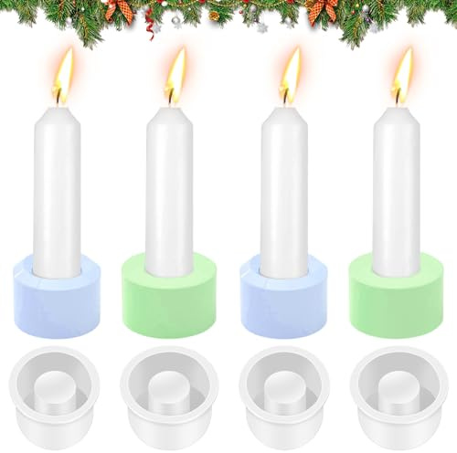 Eurtes Silikonform Kerzenhalter, Silikon Gießform Runden-Kerzenhalter, DIY Stabkerzenhalter Kerzenformen, Silikon Kerzenständerform für Weihnachten (4 Runde)