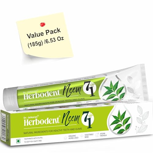 Herbodent® NEEM 7 in 1 Toothpaste - 185g Pack of 1 | Organic Herbs - Neem, Black Seed & Xylitol for Anti Cavity -Cardamom & Mint for Taste & Freshness-Baking Soda for Excellent Cleaning
