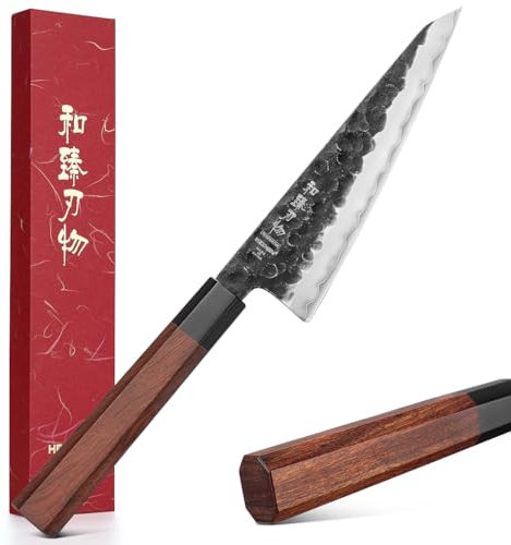 HEZHEN Acciaio Placcato Coltello Universale, Affilato Come un Rasoio Coltello da Cucina Piccolo,Coltello da Spelucchino Taglio di Frutta e Verdura, Manico Ottagonale in Legno Rosso