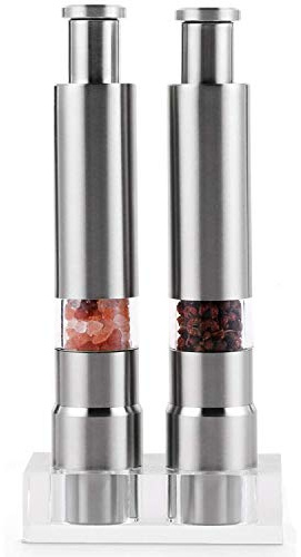 veorly Salt and Pepper Grinder Set of 2, Pepper Mill Stainless Steel Salt Shaker Push-Button Manual Glass Salt and Pepper Set