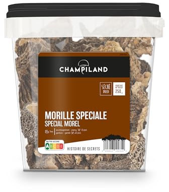 CHAMPILAND - Morille Séchée - Champignons Sauvages Sélectionnés - Triés à la Main dans le Sud-Ouest de la France - Saveur Exceptionnelle - Riche en Protéines (Morille Spéciale - 250 g)