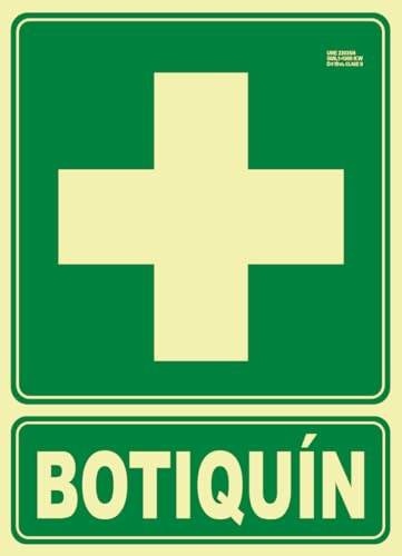 IberNorma SPB108 Señal Botiquín 21x30cm Clase B D≤10m PVC Luminiscente Homologada nueva UNE 23034:2023 (Clase B)
