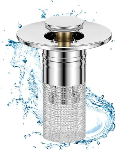 Bonde De Lavabo, Bouchon Lavabo Salle De Bain avec Filtre, Filtre De Drainage De Sol en Acier Inoxydable, Bonde Lavabo Universel, Anti-Bloqué Bouchon De Vidange avec Panier Filtrant Amovible