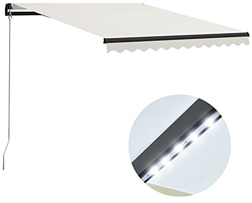 Iiaky Gelenkarmmarkise mit LED 300x250 cm Balkon Sonnenschutz Balkon Klemmmarkise Markisenbeleuchtung Gartenmarkise Creme